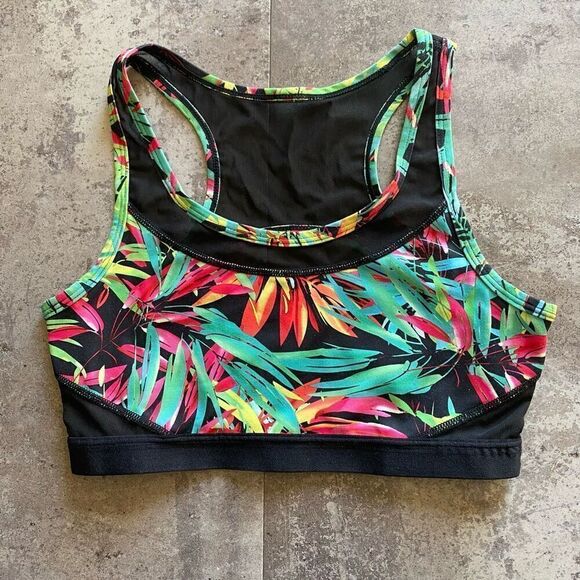 Fabletics Sports Bra Vibrant Tropical Floral Black Mesh Workout Small - Picture 3 of 10